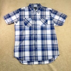 Akademiks Mens Plaid Short Sleeve Button Up Shirt Size 3XL Blue White Gray